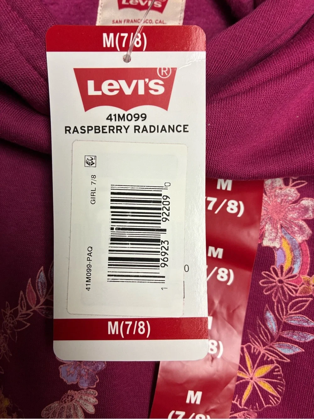 Levi's Girls' Medium Hoodie - Raspberry with Floral Peace Graphic